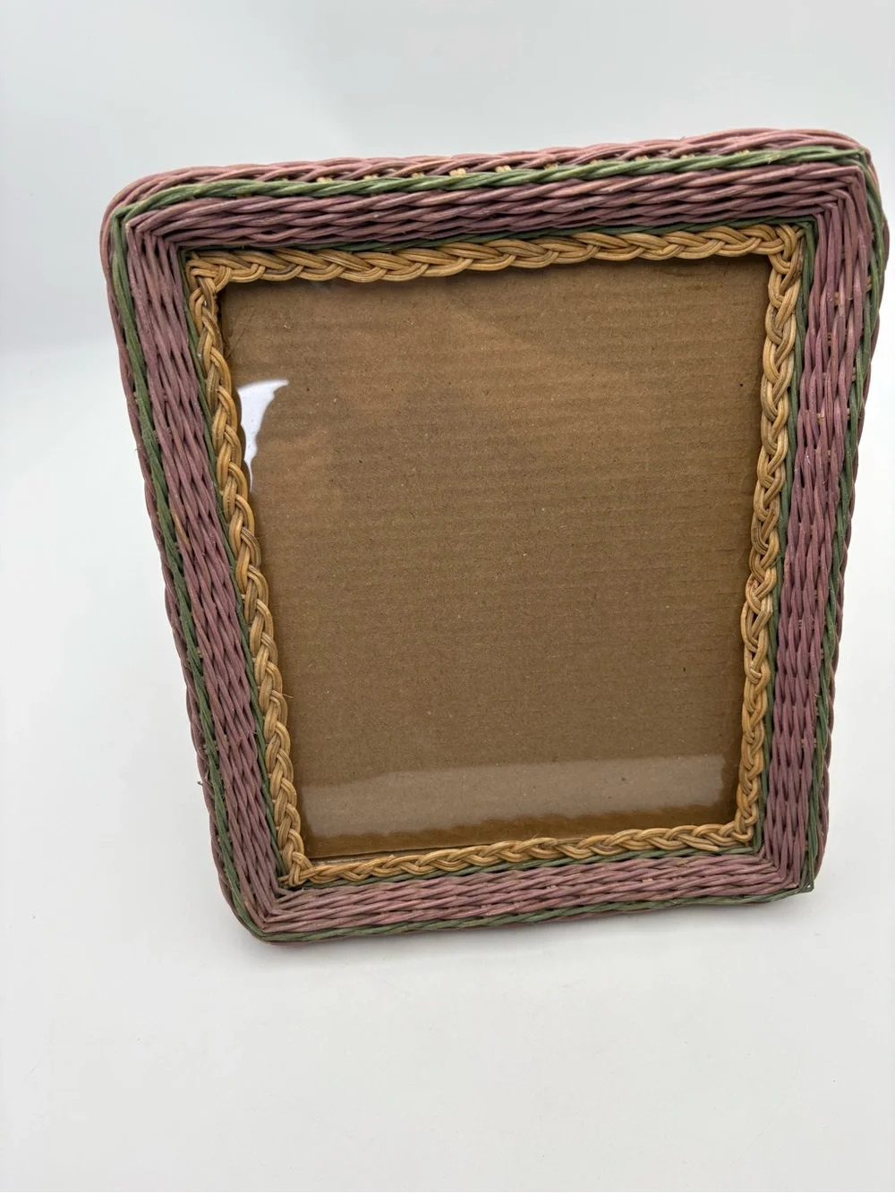 Vintage Wicker Decorative Photo Frame in Pink, Green & Natural -8x10 photo